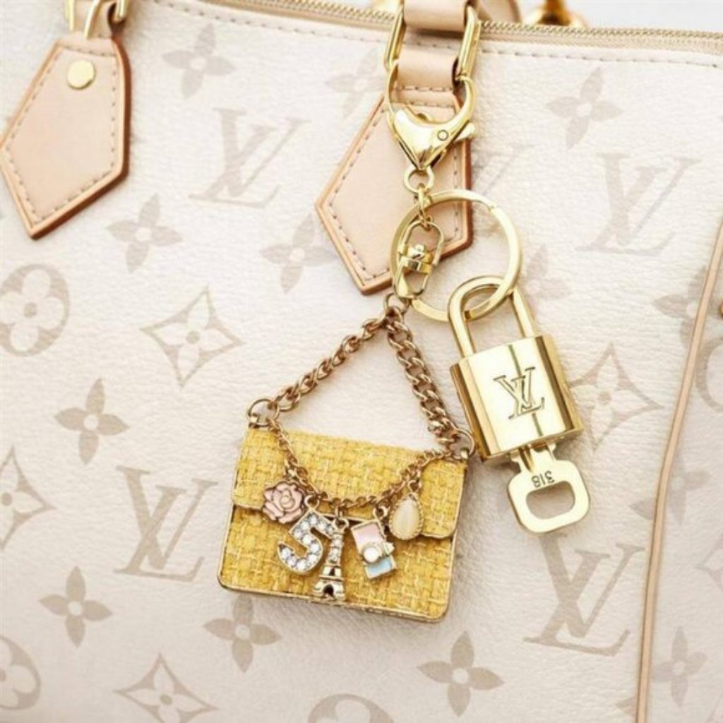 Louis Vuitton Gold Lock Authentic Lv Key + Unbranded Tweed Bag Charm